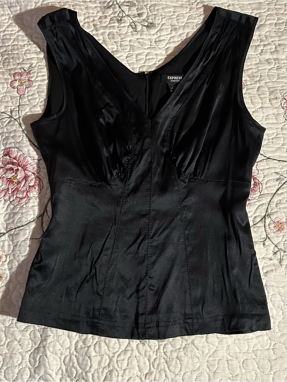 Express Black Silk V-Neck Sleeveless Blouse